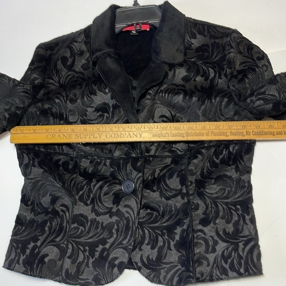 Carina - black on black faux suede with velvet brocade fitted jacket  - M - Picture 3 of 9